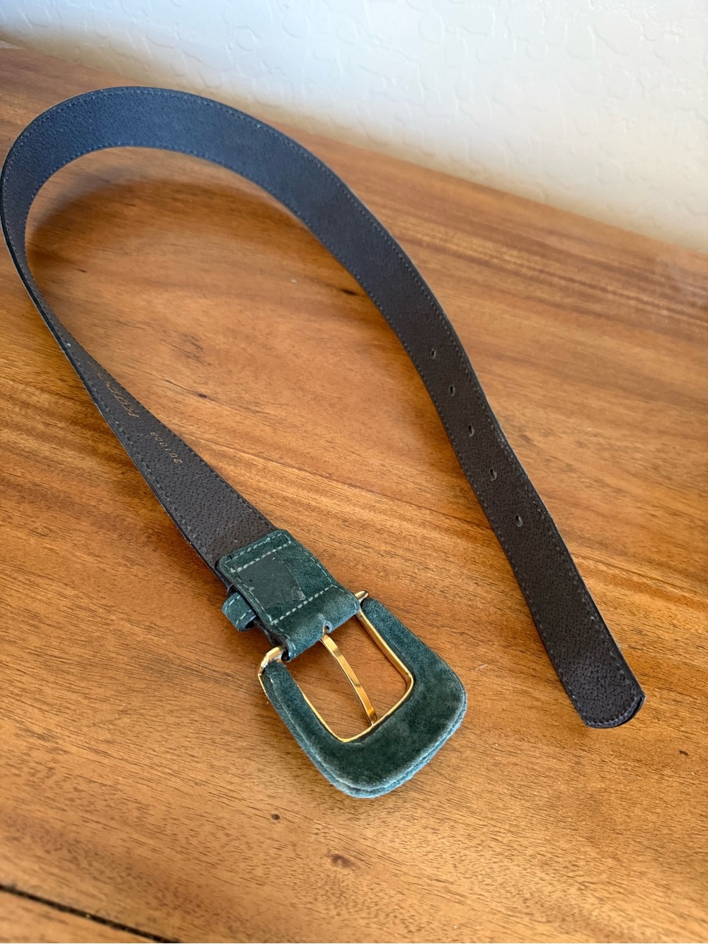 Vintage Green Suede Kudos Belt With The Uniquely Shaped Gold Buckle, Small View 4